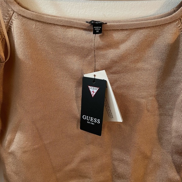 GUESS Women's Off-The-Shoulder Crop Top Size M Beige Light Rum - Picture 7 of 8